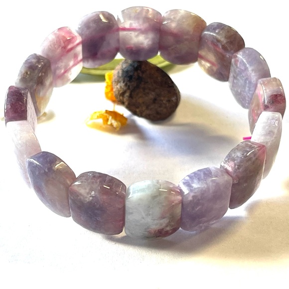 Natural Unicorn Stone Soft Bangle Bracelet Purple Lepidolite Crystal Gemstone - Picture 5 of 6